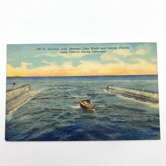 Vintage Boynton Inlet FL Postcard Between Lake Worth Delray Fishing  Posted 1954 - Picture 1 of 8